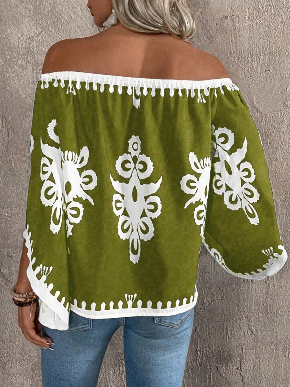 Mustard Yellow Boho Women's Casual Off-Shoulder Loose Beach Blouse - Picture 2 of 4